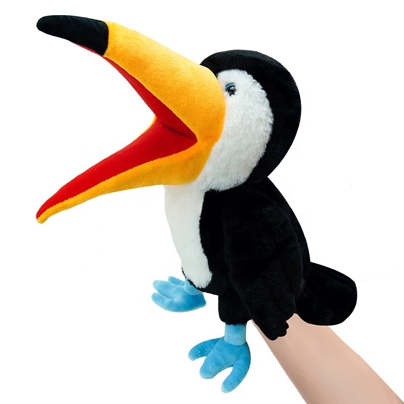 Stuffed Plush Parrot Hand Puppets Toy Cartoon Plush Bird Animal Glove Doll Story Telling Puppets Role Play Toy Puppet