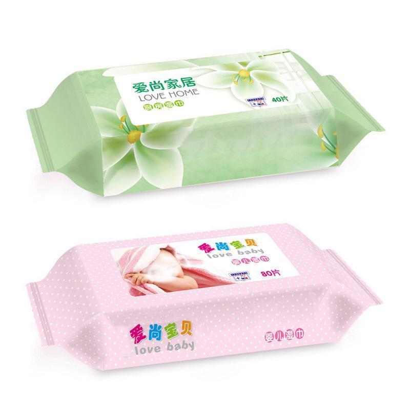 Baby adult wet tissue pouch clean hand face wet wipes packaging bag with sticker