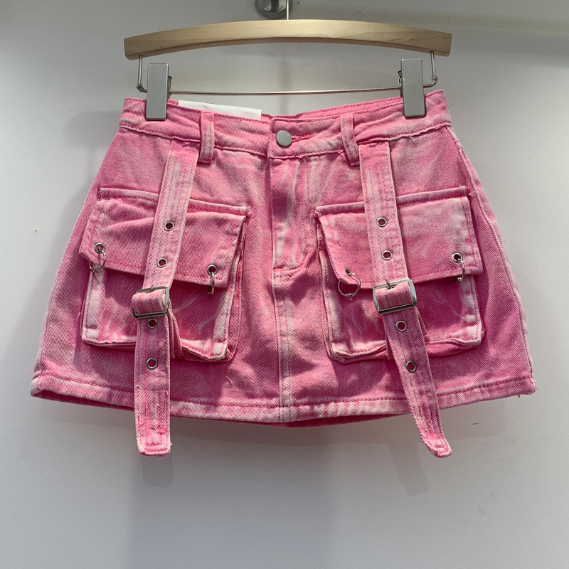 Peeqi Y2K new arrivals summer clothing streetwear bandage pocket booty shorts mini skirts for women denim jeans women