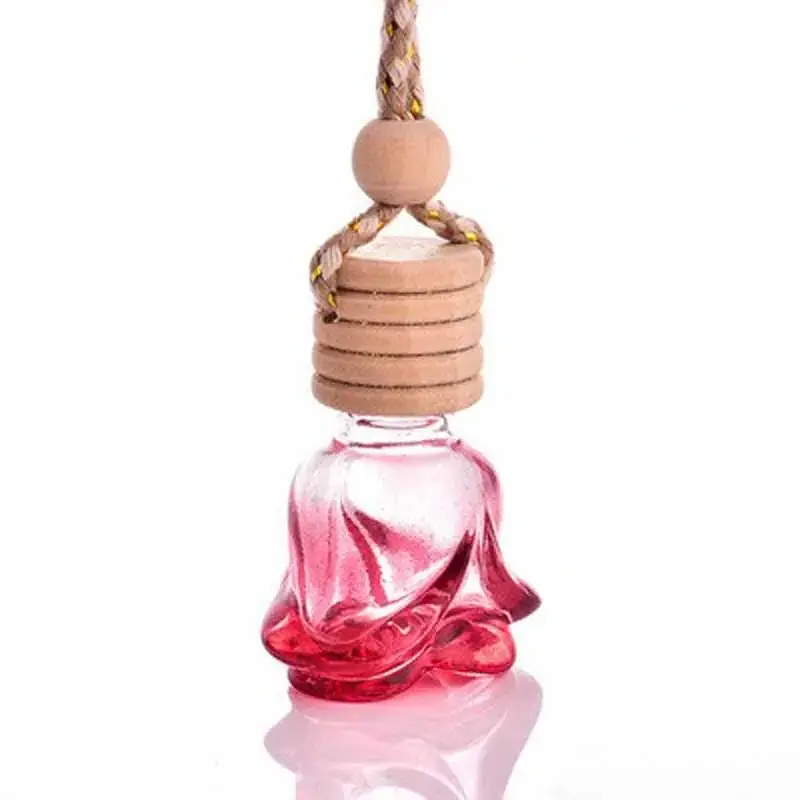 6ml Custom Design Flower Shape Car Perfume Hanging Diffuser Glass Bottle with Wooden Cap