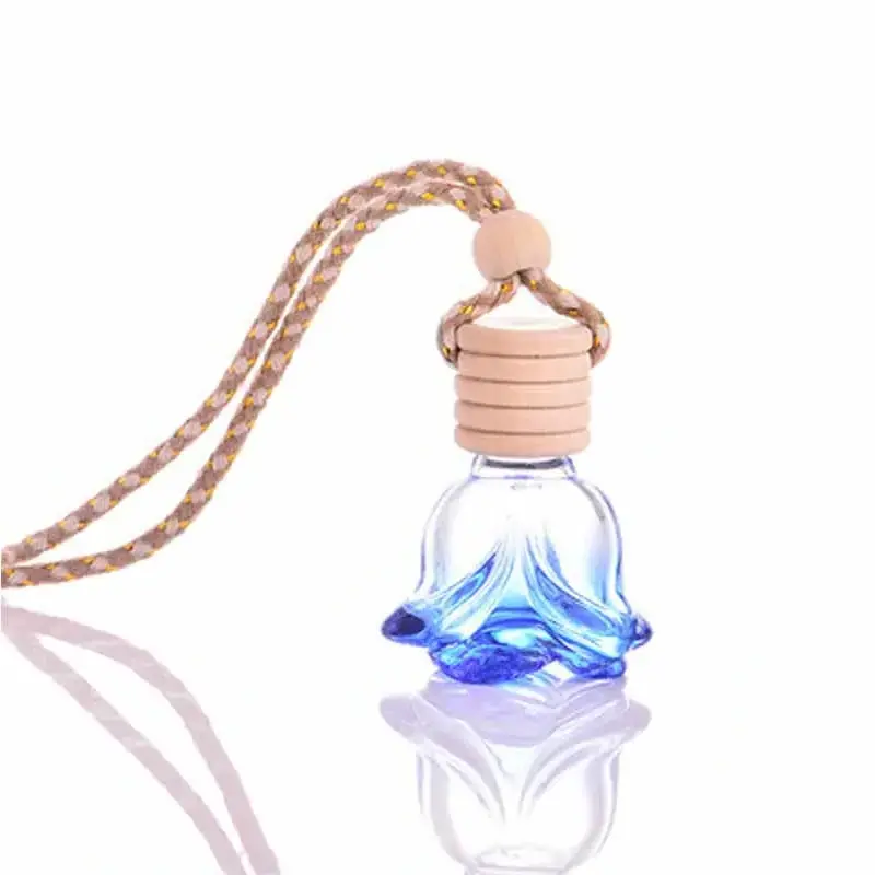 6ml Custom Design Flower Shape Car Perfume Hanging Diffuser Glass Bottle with Wooden Cap