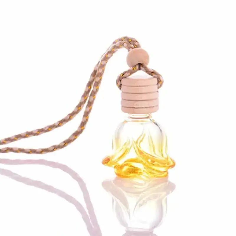 6ml Custom Design Flower Shape Car Perfume Hanging Diffuser Glass Bottle with Wooden Cap