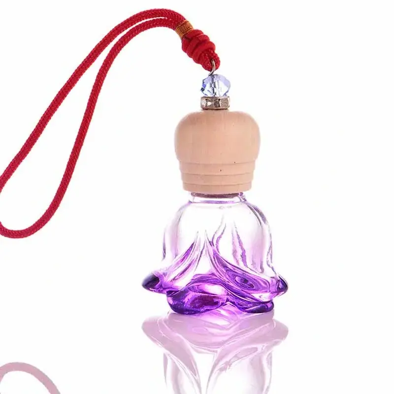 6ml Custom Design Flower Shape Car Perfume Hanging Diffuser Glass Bottle with Wooden Cap