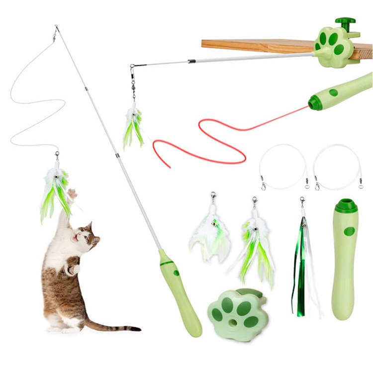 Funny laser pointer electric interactive replacement cat wand stick feather long teaser toy