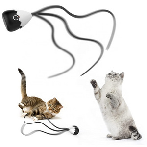 Magic tail usb rotating motorized motion activated silicone stick interactive toy for cats