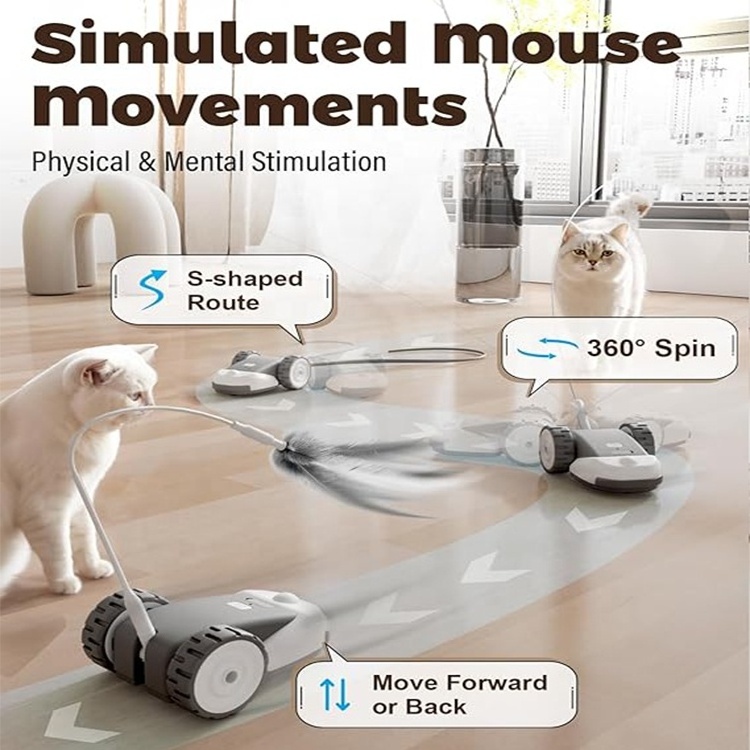 360 degree rotating USB charging smart feather electronic hunting mouse cat toy