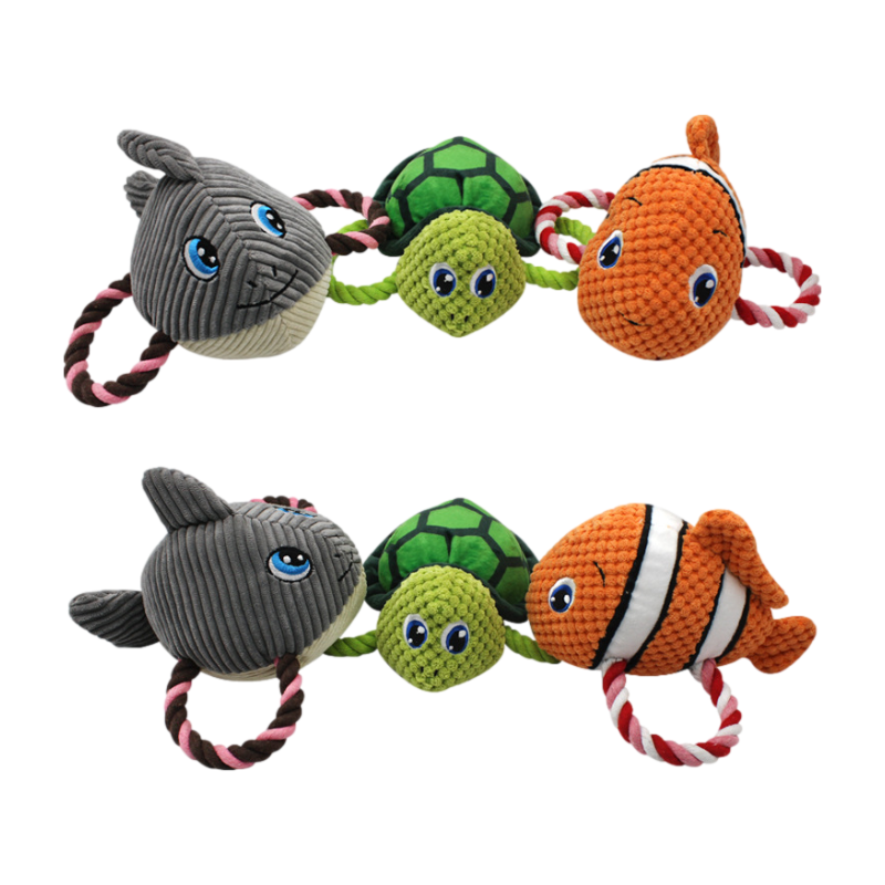 Wholesale Creative Pet Supplies Cartoon Ocean Series Turtle Shark Carp Molar Teeth Clean Squeaky Cotton Rope Dog Chew Toy