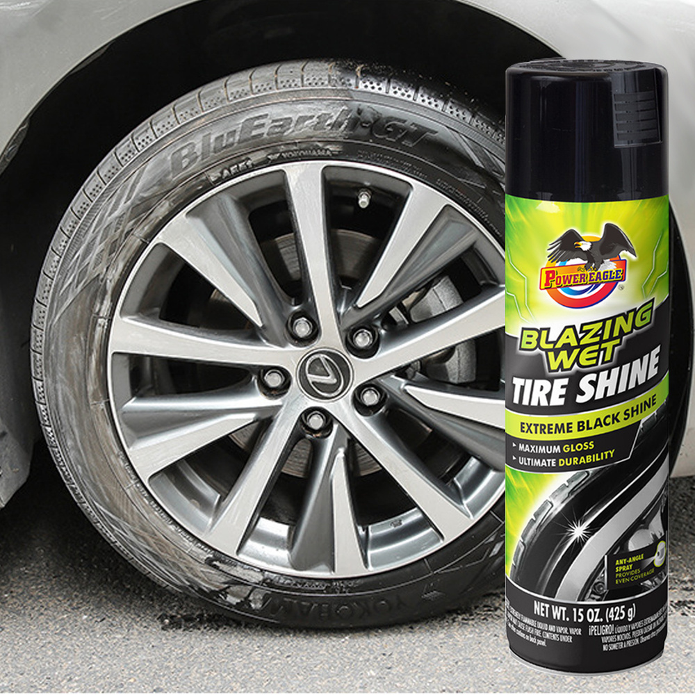 Tire And Wheel Foam Cleaner Blazing Wet Tire Shine Extreme Black Shine Maximum Gloss Ultimate Durability 425g