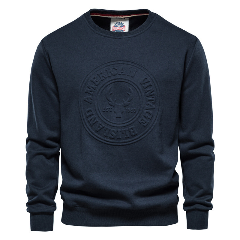 Custom Casual 3D Embossed Logo Crewneck Pullover Sweatshirt For Men