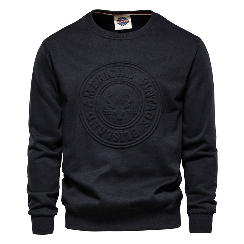 Custom Casual 3D Embossed Logo Crewneck Pullover Sweatshirt For Men