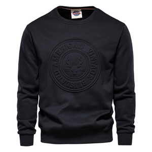 Custom Casual 3D Embossed Logo Crewneck Pullover Sweatshirt For Men