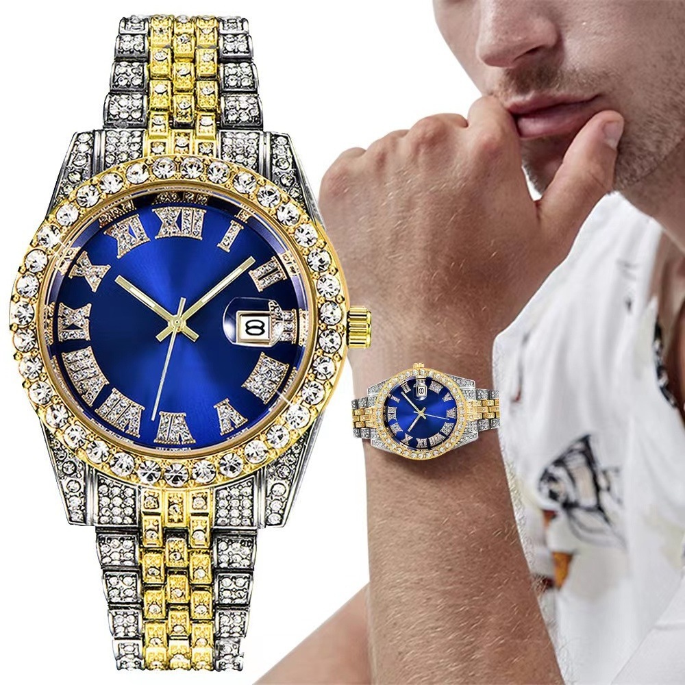 New Luxury design Hip Hop Cuban Men Quartz Watch 18k Gold Plated Stainless Steel Hiphop Bling Full Diamonds Mens Iced Out Watch