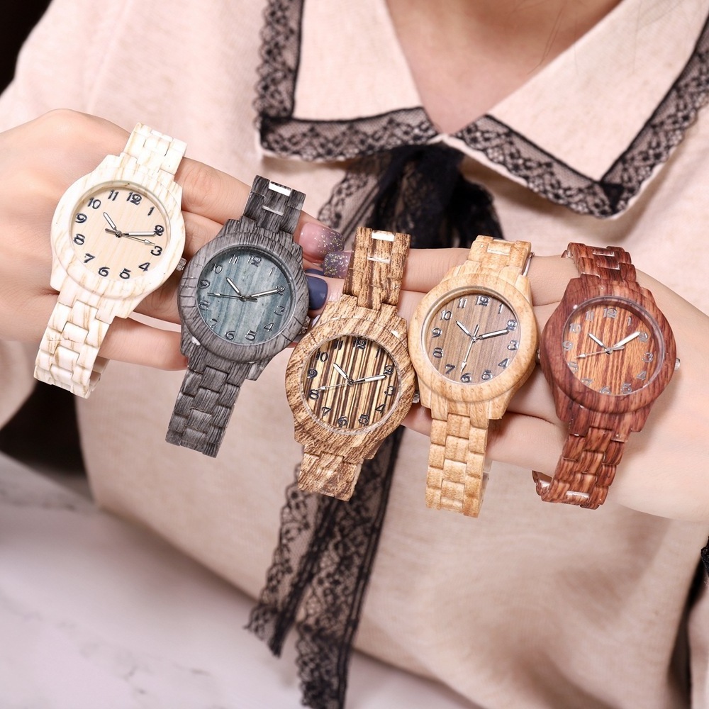 Wholesale Cheap Geometric Wood Grain Design Watch Woman Lady simple casual Fashion Quartz Watch Wristwatch Clock For Men