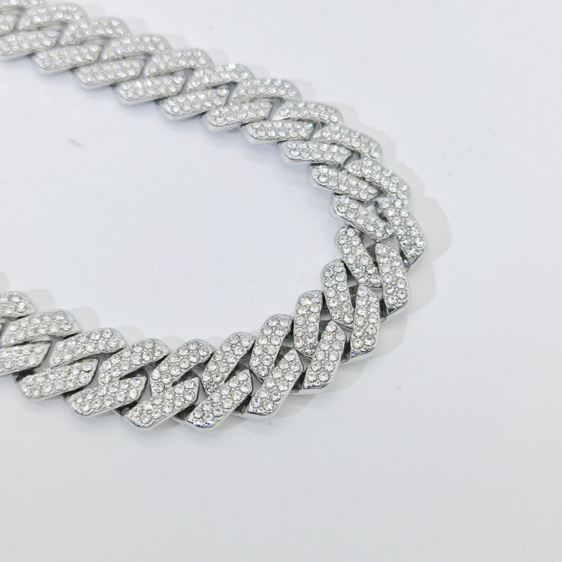 Wholesale Hip Hop Jewelry Cuban diamond bracelet Chain 14 mm Diamond Gold Plated Bling Rhinestone Cuban Link Chain Necklace