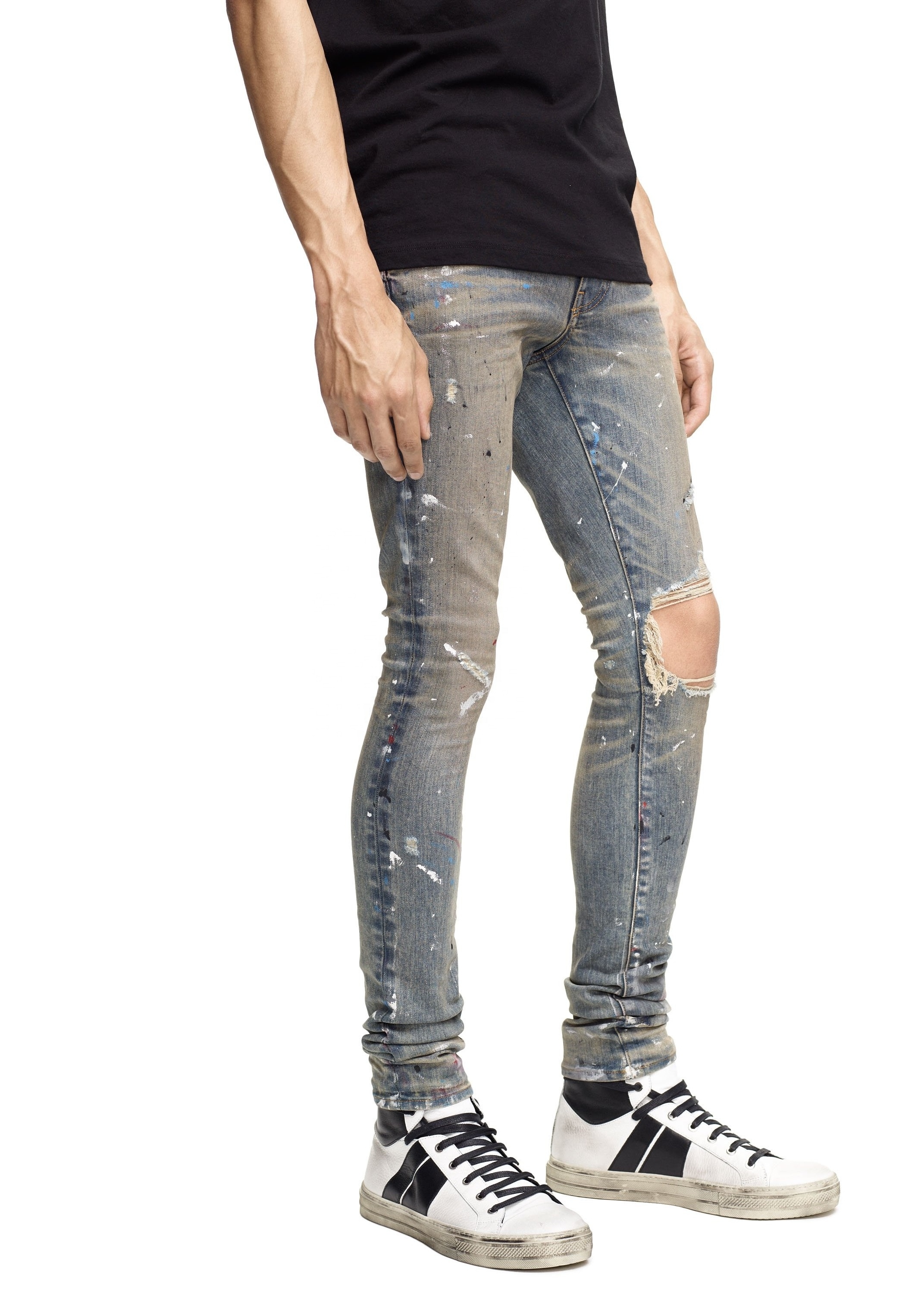 Custom Men's Fashion Jeans Vintage Skinny Mens Cargo Pants Stacked Denim High Quality Stretch Men Jeans