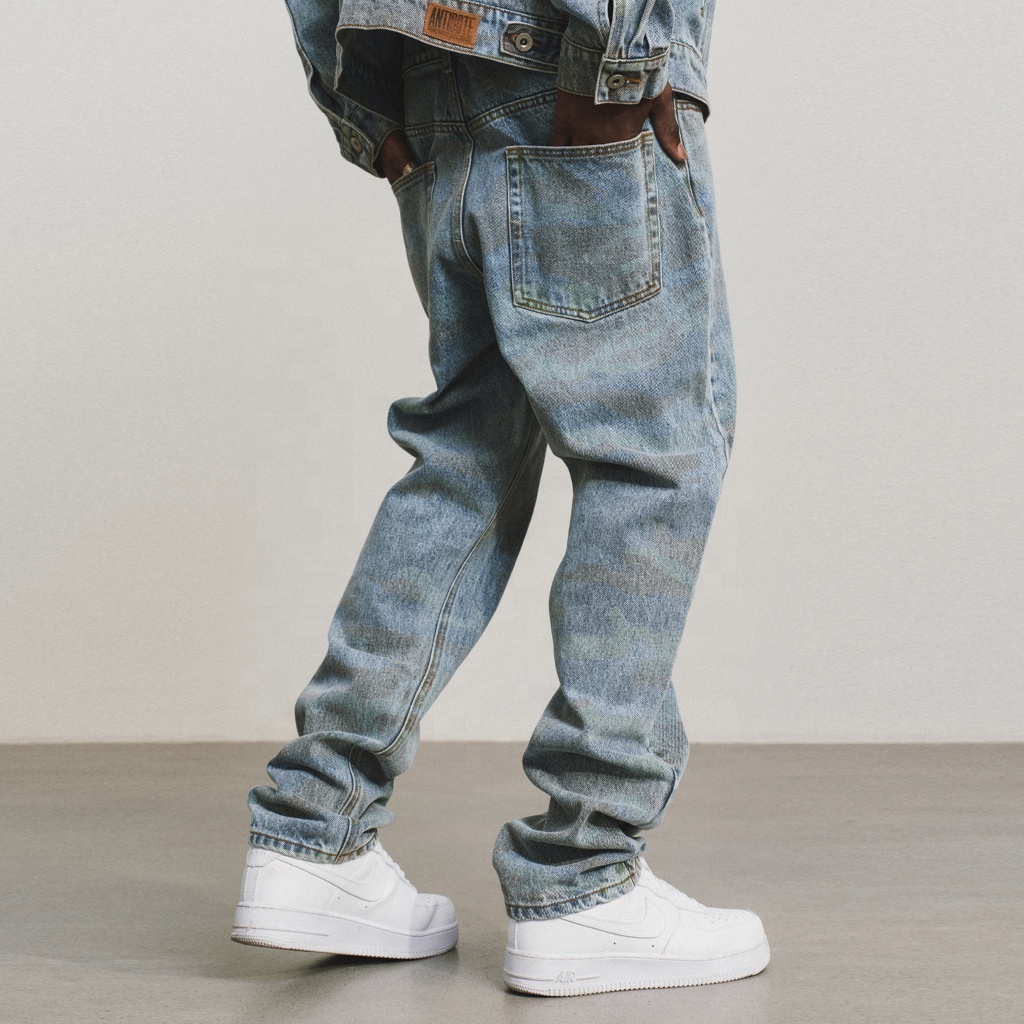 Custom made wholesale mens Pants Blue Slim Denim Pants For Men stacked Denim Casual Men's Jeans