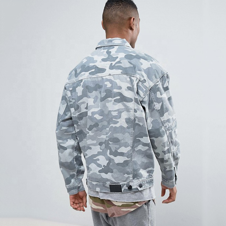 OEM Custom Suit Piece Set Zip Up Jacket men all over camo printing denim jacket button up Men'S jean windbreaker jacket