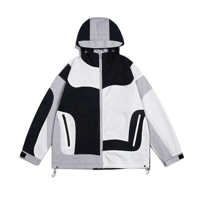 Custom Logo Half Placket Color Contrast Windbreaker Streetwear Zip Up Windproof Oversized Hooded Anorak Jacket For Men