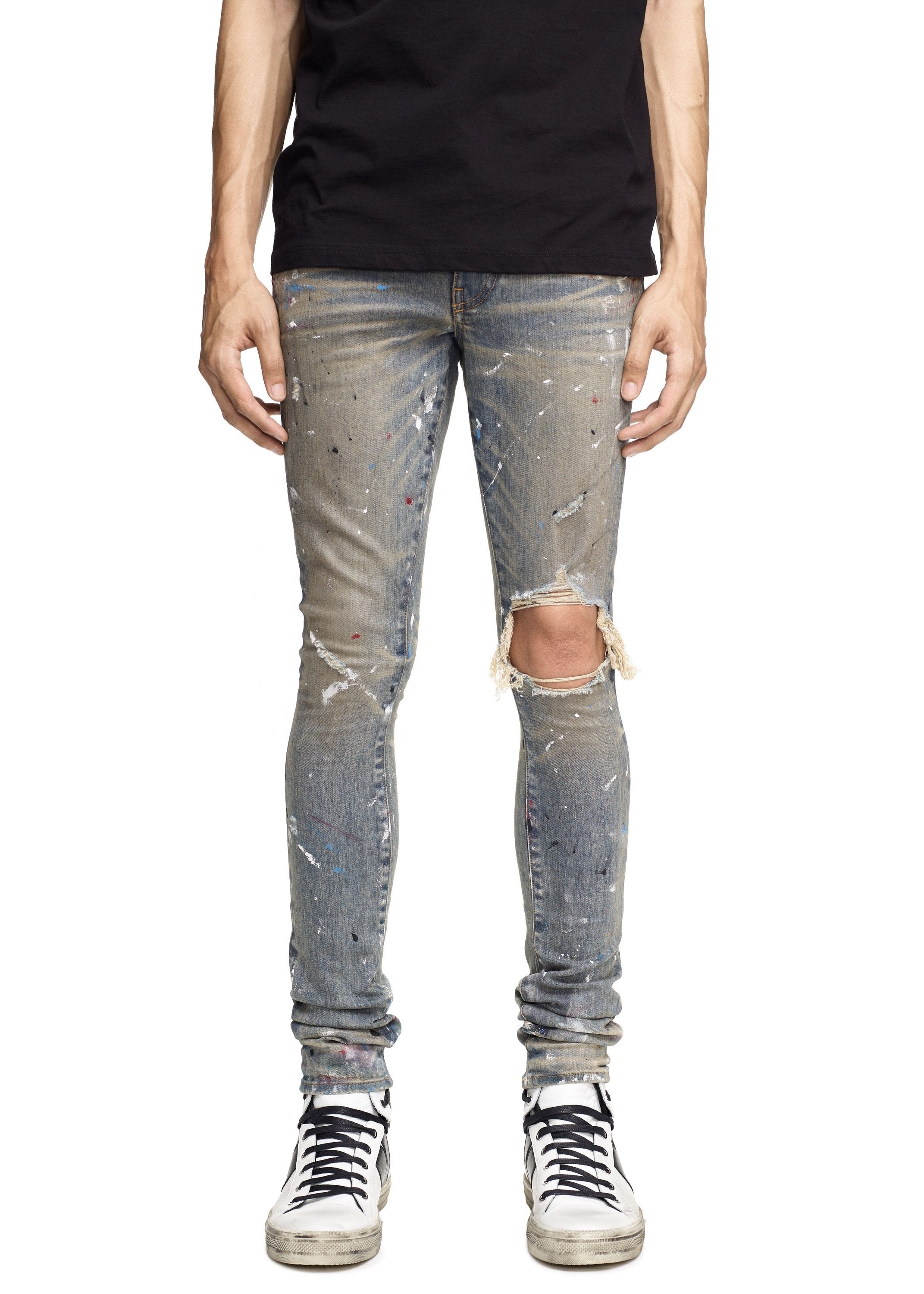 Custom Men's Fashion Jeans Vintage Skinny Mens Cargo Pants Stacked Denim High Quality Stretch Men Jeans