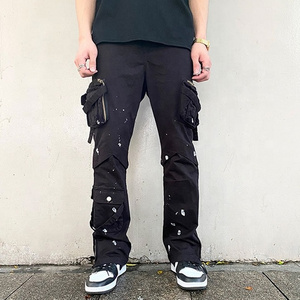 Custom Cotton jeans Splash Ink Design Trousers Straps Multi Pocket Jogger Pants Plus Size Men Pants Wholesale Baggy Cargo Pants