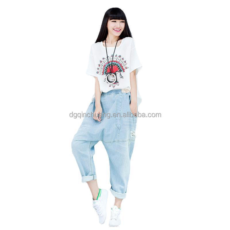 Spring summer women's denim pants fashion big crotch jeans