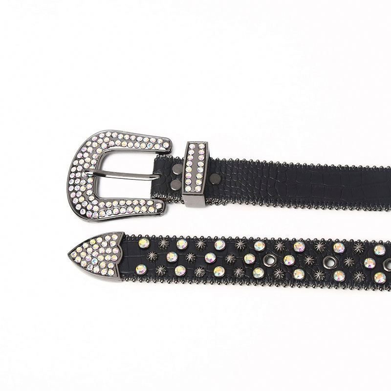 Designer Western Cowboy Bling Diamond Women Custom Removable Big Buckle Black DNA Rhinestone Belt Man