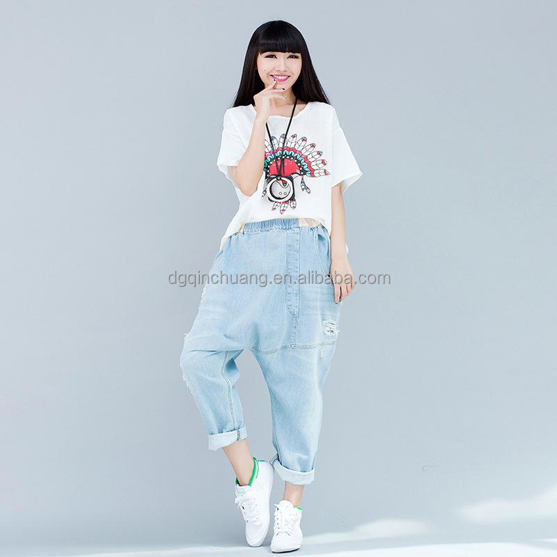 Spring summer women's denim pants fashion big crotch jeans