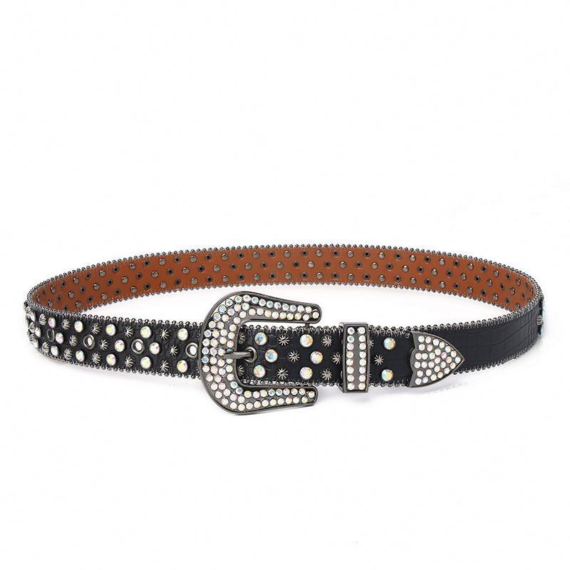 Designer Western Cowboy Bling Diamond Women Custom Removable Big Buckle Black DNA Rhinestone Belt Man