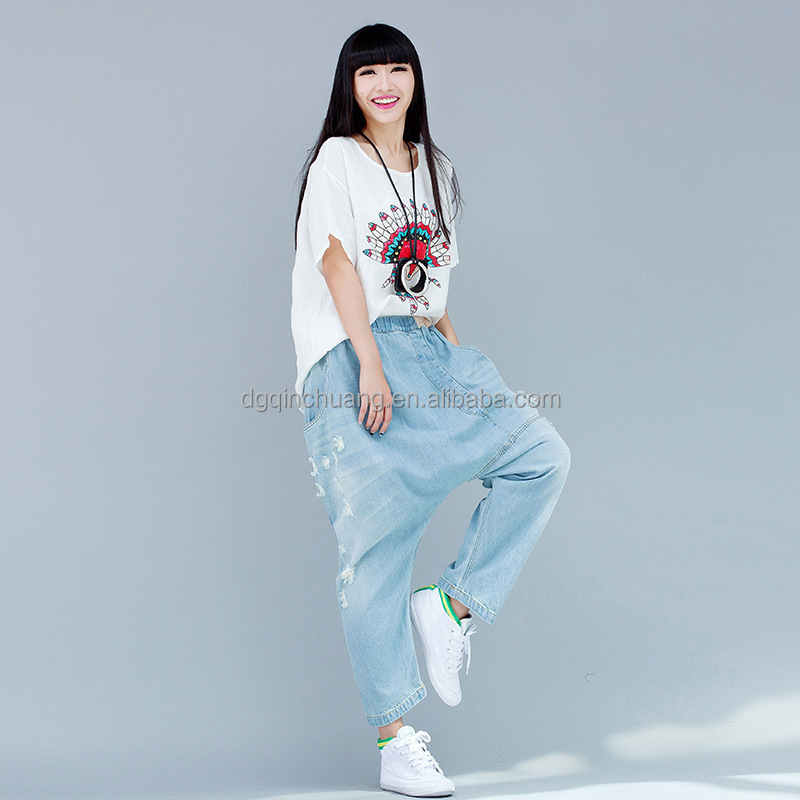 Spring summer women's denim pants fashion big crotch jeans