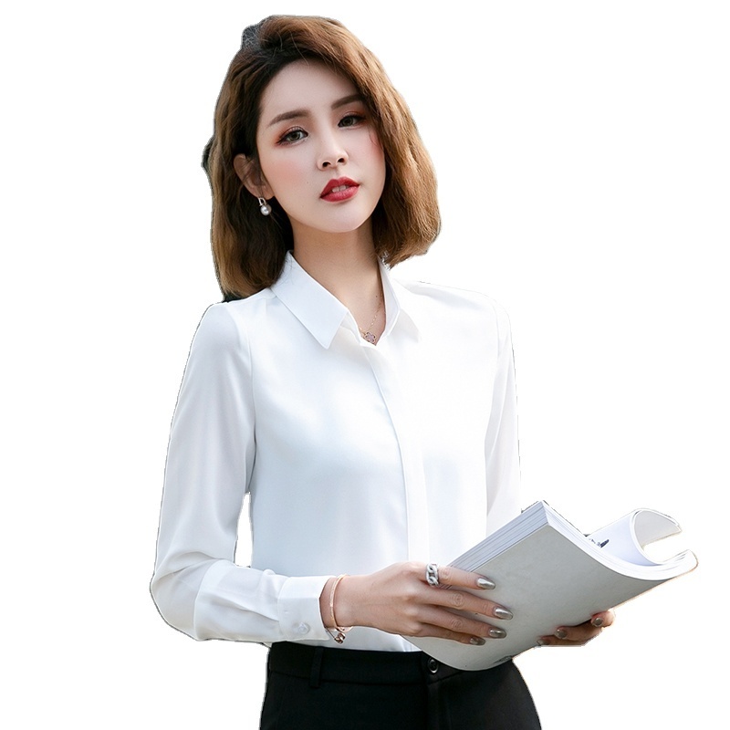 Professional chiffon white shirt women's casual loose Japanese shirt long sleeve formal temperament top new women's shirt