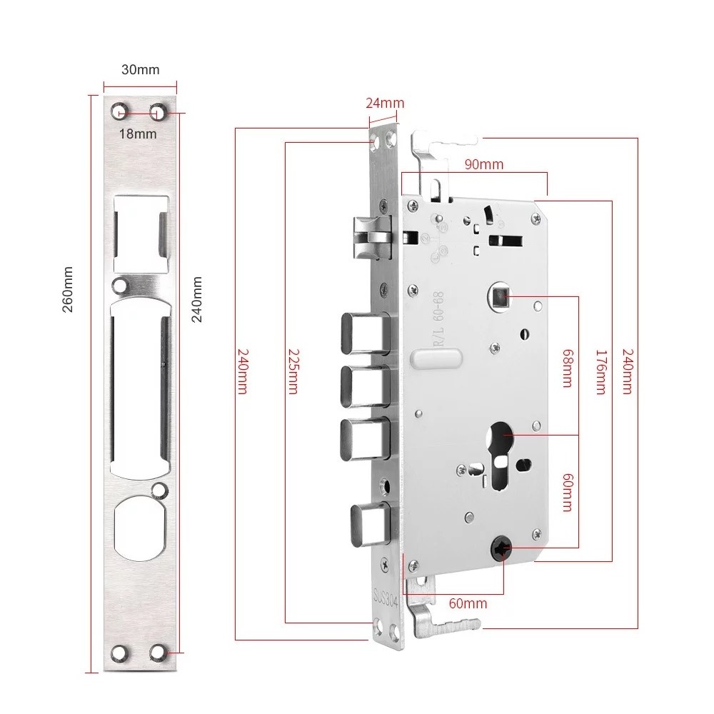 Smart Lock Stainless Mortise Fingerprint Door Lock Lock Body Customize Size Styles Mortise With 6068 5572 3585 5050 6085 Mortise