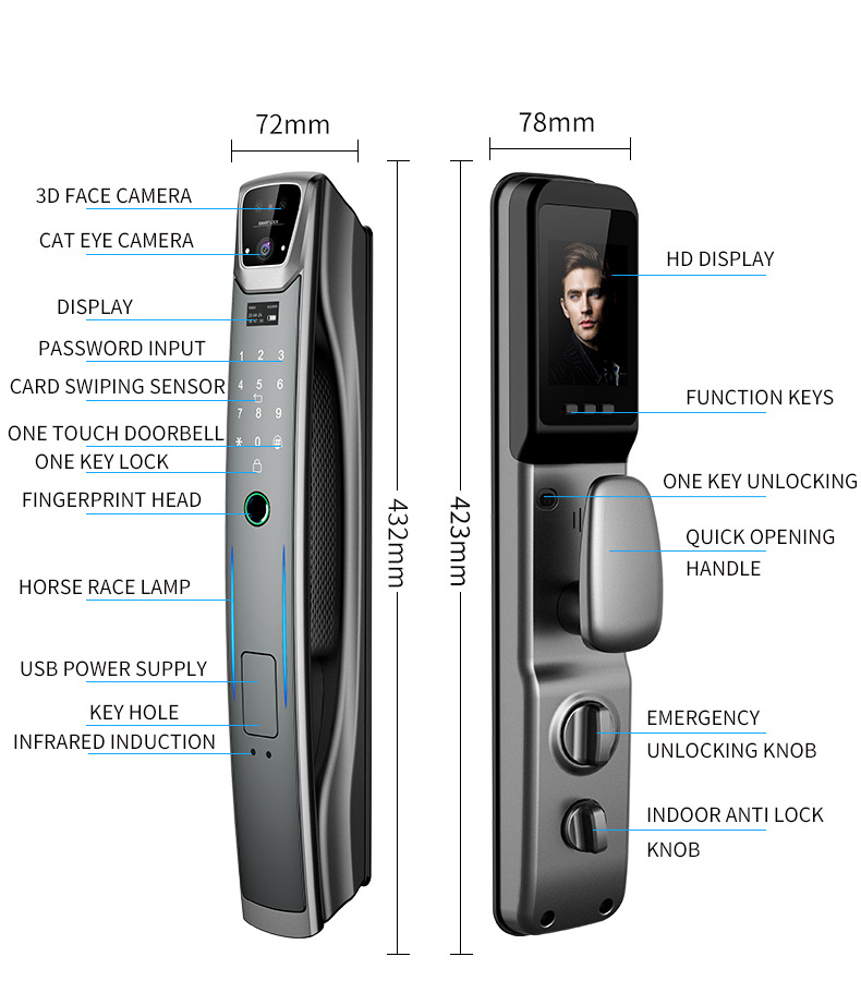 QLEUNG S937MAX Smart WiFi APP Xhome Doorlock Digital Fingerprint Camera Video Calling Locks Smart Home Door Lock