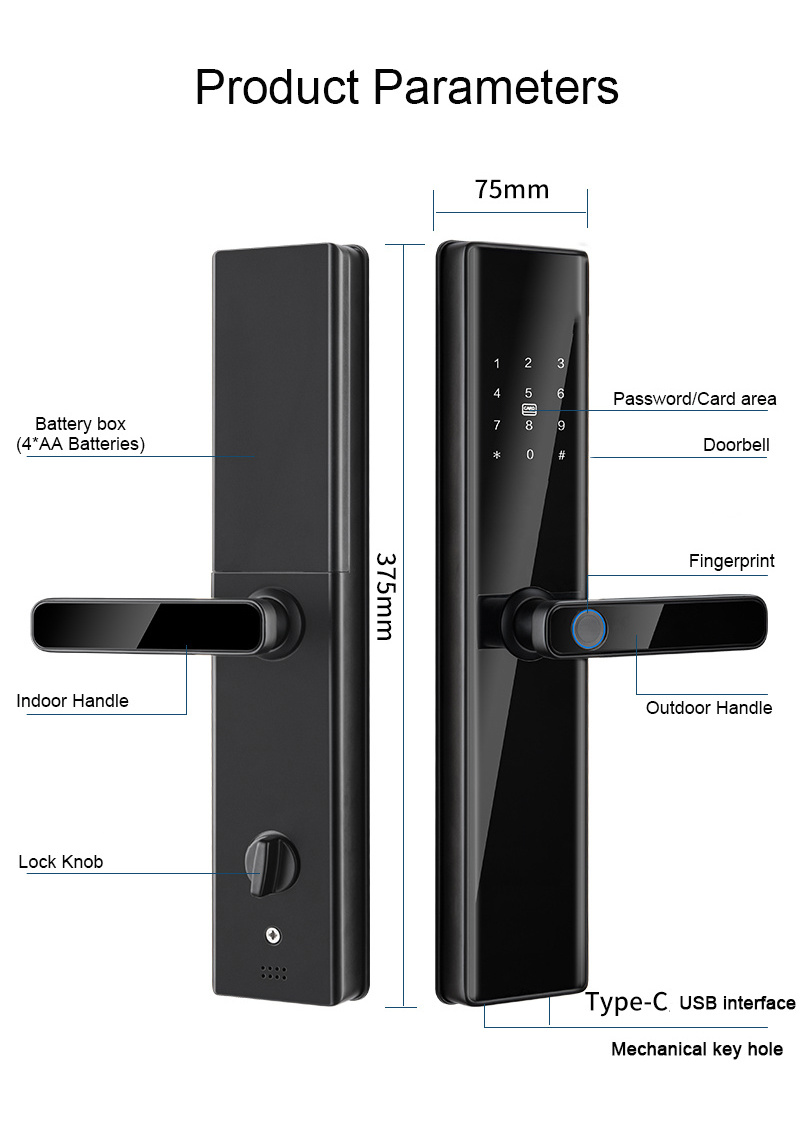 S819-2 Smart Tuya Fingerprint Lock Door WiFi TTlock Password Key For Apartment Hotel Smart Digital Lock Wooden Door