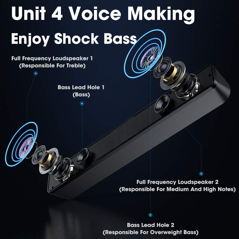 2023 Mobile Phone Accessories Popular Mega Bass BT Wireless Speaker Computer Sound Bar Home Theater Speakers PC TV Speaker