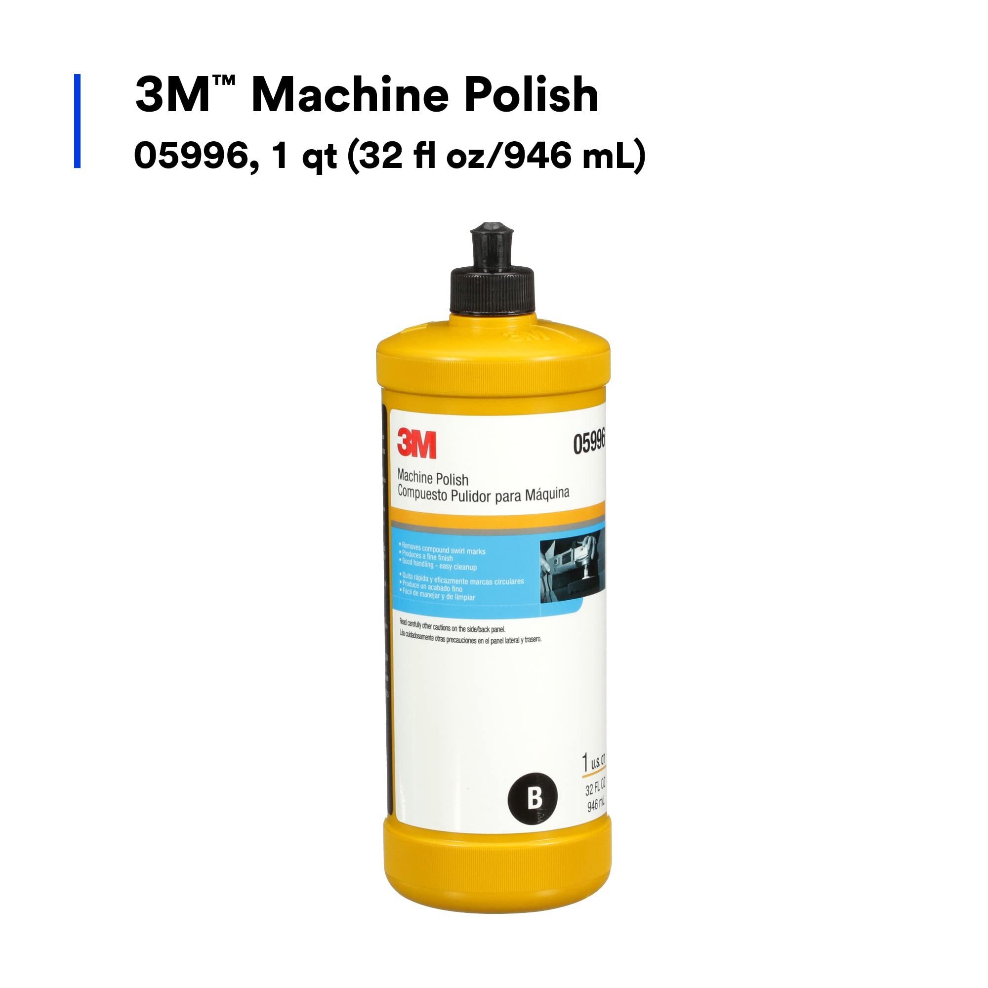 3M Machine Polish, 05996, Easy Cleanup, Silicone Free, 1 qt 32 fl oz/946 mL Car Polisher Liquid