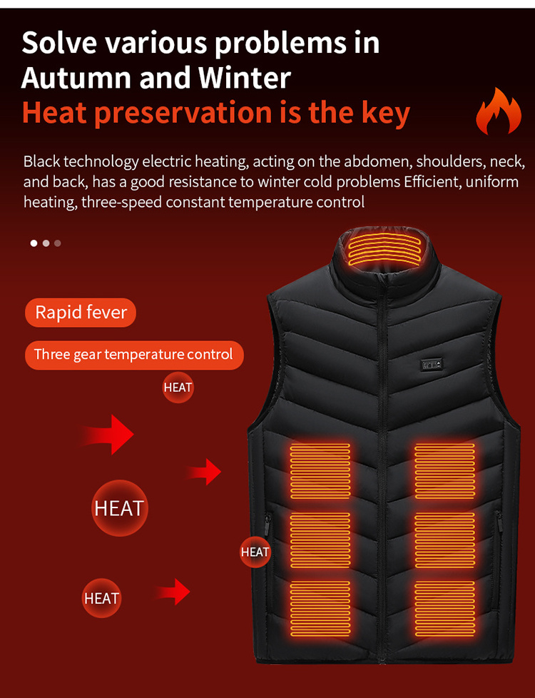 Low MOQ Custom Winter Rechargeable Heating Vest Gilet Battery Usb Power Bank Electric Heated Vest Mens