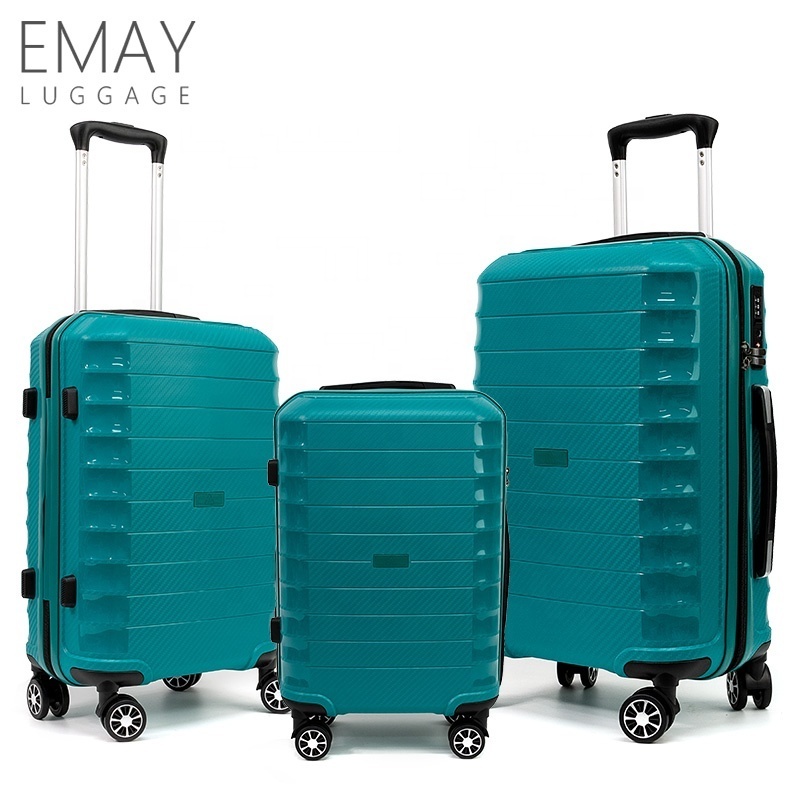 OEM custom luggage factory trendy PP carry-on plastic luggage set  travelling new shape suitcase