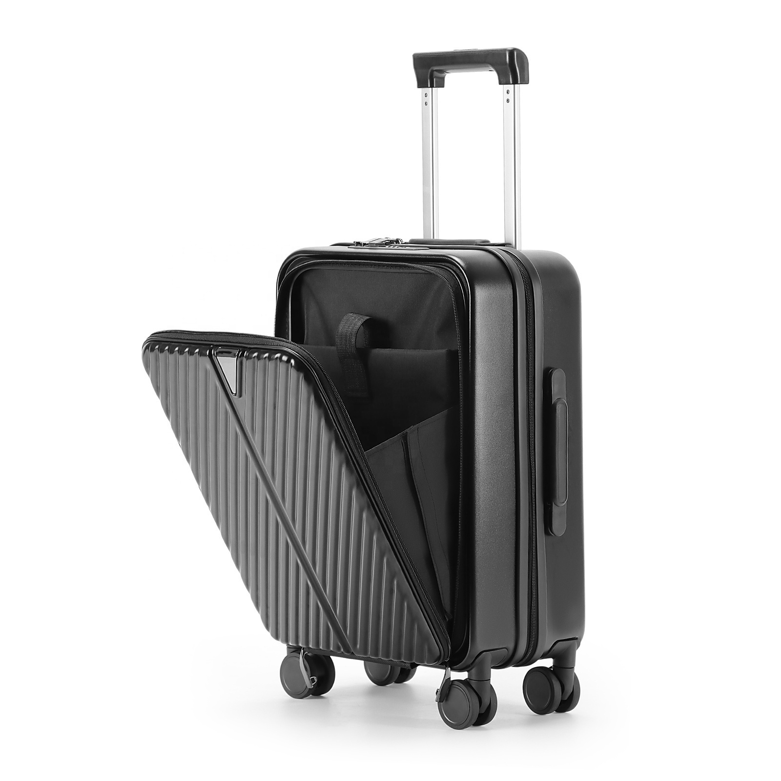 Emay New Designer Travel Aluminum Trolley Suitcase Carry on Luggage with Laptop Compartment and Cup Holder