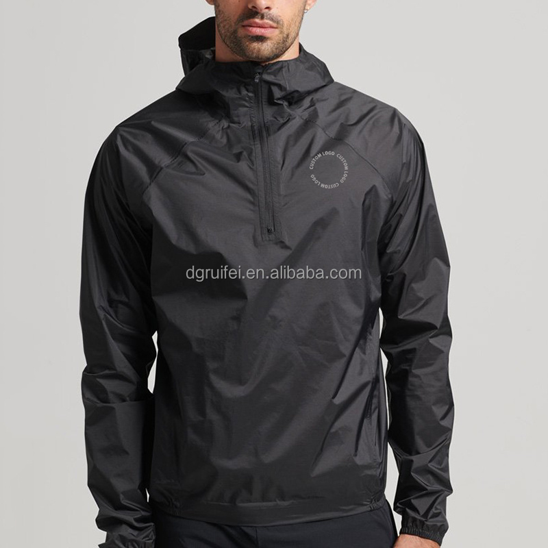 custom logo reflective windbreaker half zip ripstop activewear wind resistant run lightweight waterproof shell jacket for men