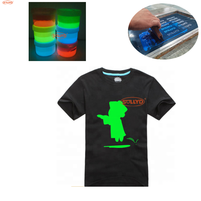 SOLLYD Manufacture Luminous glow in the dark inks for screen printing textile in socks fabric garment t-shirt bracelets