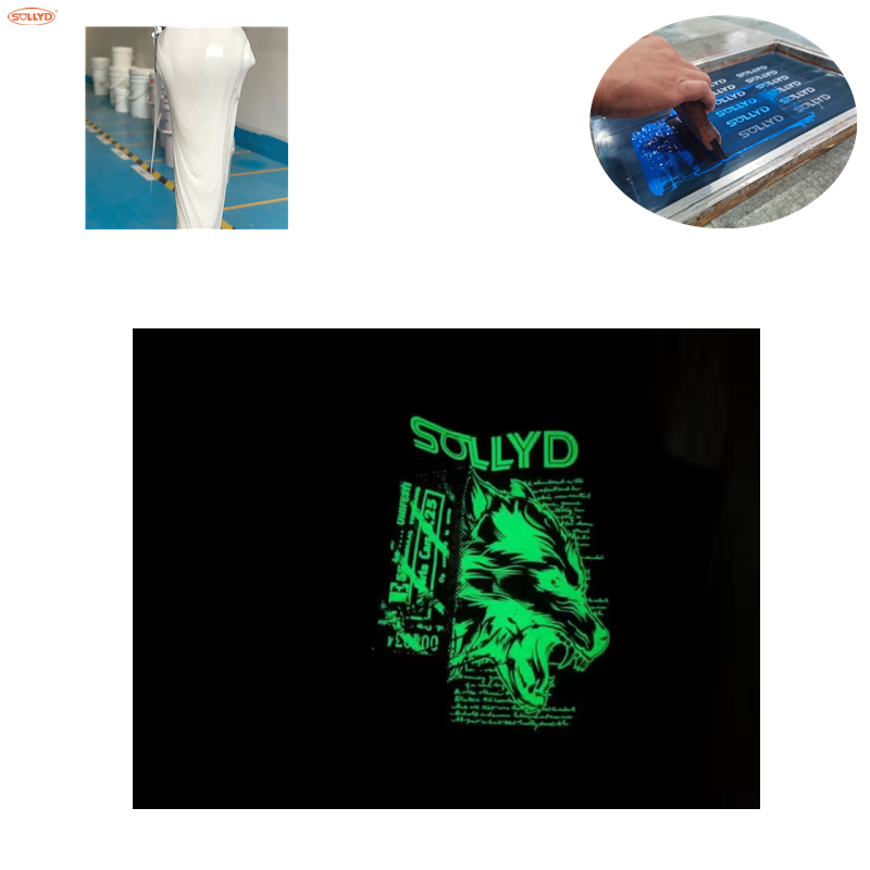 SOLLYD Manufacture Luminous glow in the dark inks for screen printing textile in socks fabric garment t-shirt bracelets