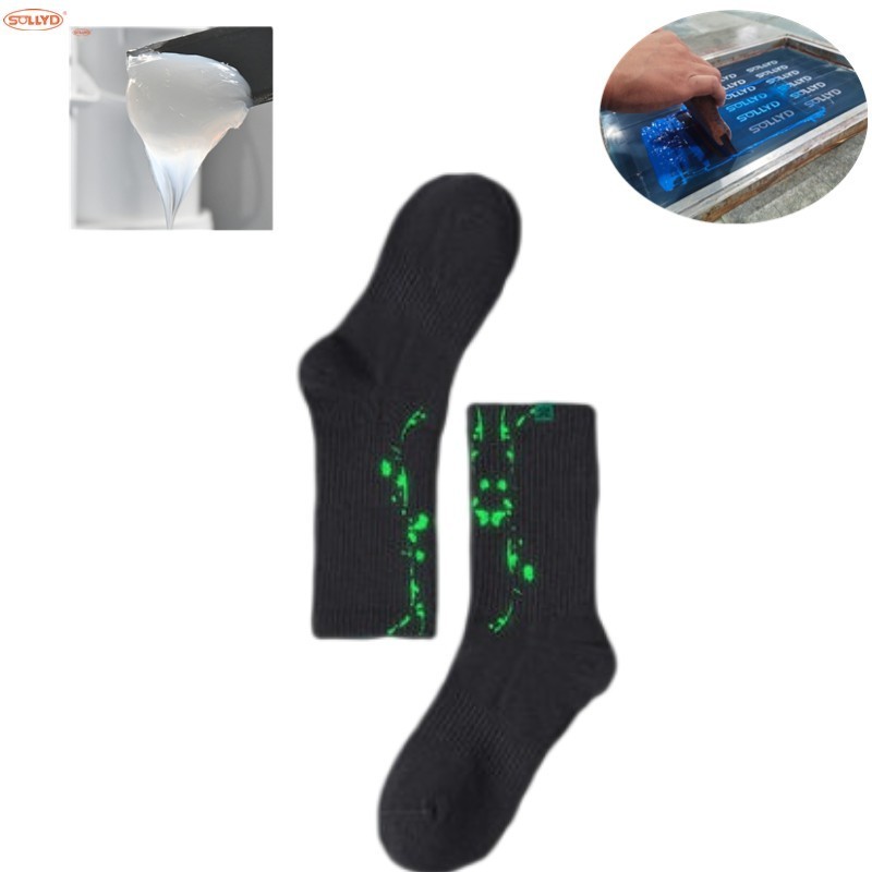 SOLLYD Manufacture Luminous glow in the dark inks for screen printing textile in socks fabric garment t-shirt bracelets