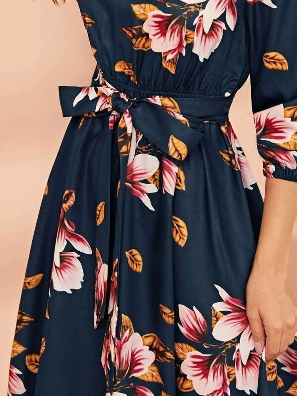 Customize Spring Autumn digital print blazer dresses Elastic Waist Belted silk fabrics dress Elegant Long Dresses