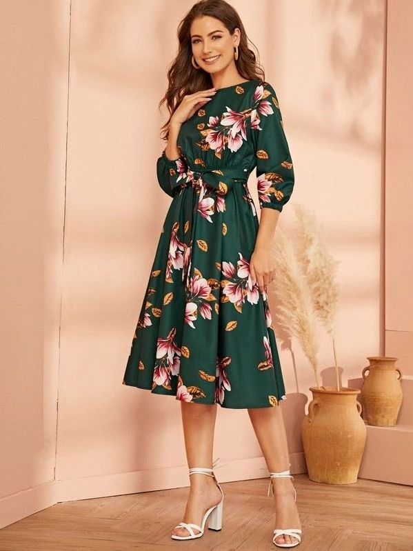 Customize Spring Autumn digital print blazer dresses Elastic Waist Belted silk fabrics dress Elegant Long Dresses