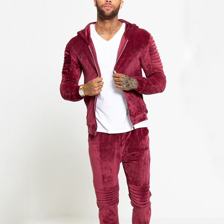 Fashion Design Custom Logo High Quality Men's Gym Wear Velour zipper Jacket Blank Gym Jogger Tracksuit