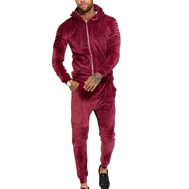 Fashion Design Custom Logo High Quality Men's Gym Wear Velour zipper Jacket Blank Gym Jogger Tracksuit