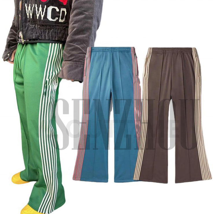 custom trouser loose fit polyester jersey stacked sweatpants men baggy straight stripe wide leg flare track sweat pants for men