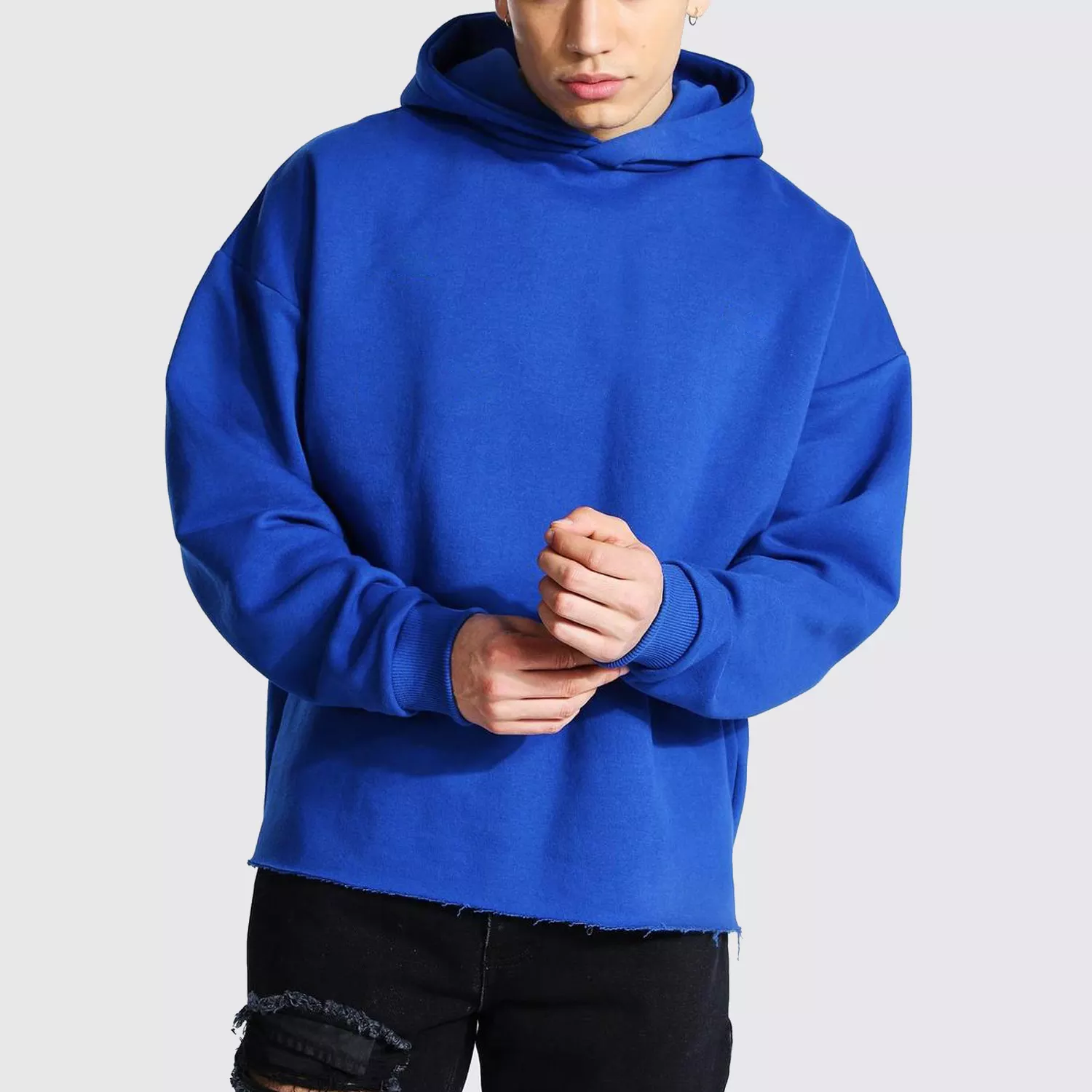 100% Cotton French Terry Hoddie Pullover No String Hoodie Custom Cut Edge Off And Sew Hoodie Raw Hem Hoodies Sweatshirt For Men