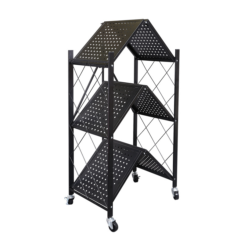 Collapsible Wire Shelving Kitchen Shelves Bookshelf with Wheels for Living Room Bathroom 3-Tier Foldable Storage Shelves