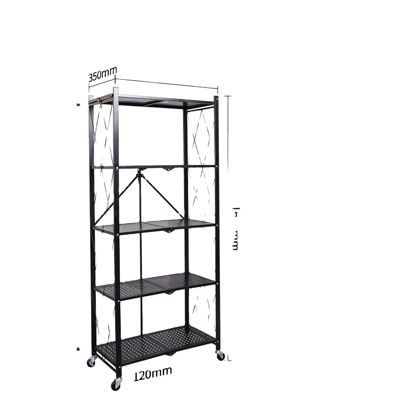 Collapsible Wire Shelving Kitchen Shelves Bookshelf with Wheels for Living Room Bathroom 3-Tier Foldable Storage Shelves